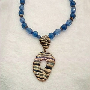 Blue and Gold tone Statement Necklace